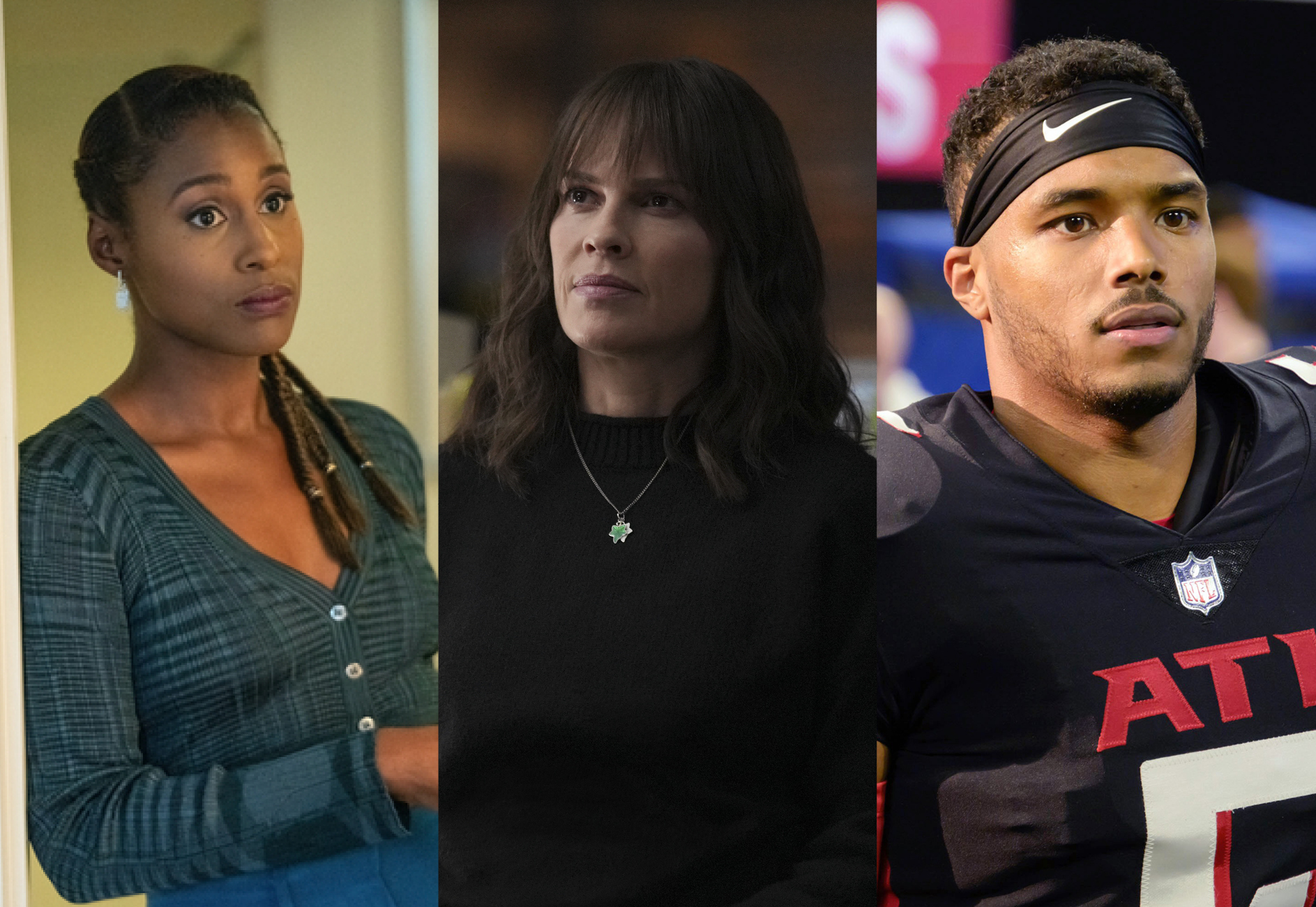 Issa Rae in "Insecure," Hilary Swank in "Alaska Daily," and Rome Flynn in "Fantasy Football"