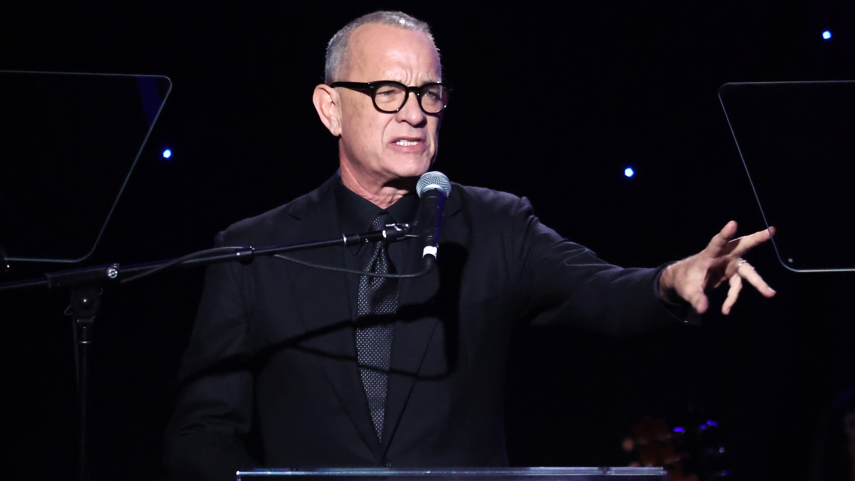 BEVERLY HILLS, CALIFORNIA - FEBRUARY 03: (FOR EDITORIAL USE ONLY) Tom Hanks speaks onstage during the 66th GRAMMY Awards Pre-GRAMMY Gala & GRAMMY Salute to Industry Icons Honoring Jon Platt at The Beverly Hilton on February 03, 2024 in Beverly Hills, California. (Photo by Amy Sussman/Getty Images)